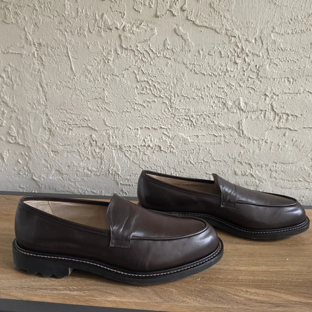 J. Fenestrier Paris Darior Brown Leather Loafers Mens 11.5 E Wide Softanil Cafe